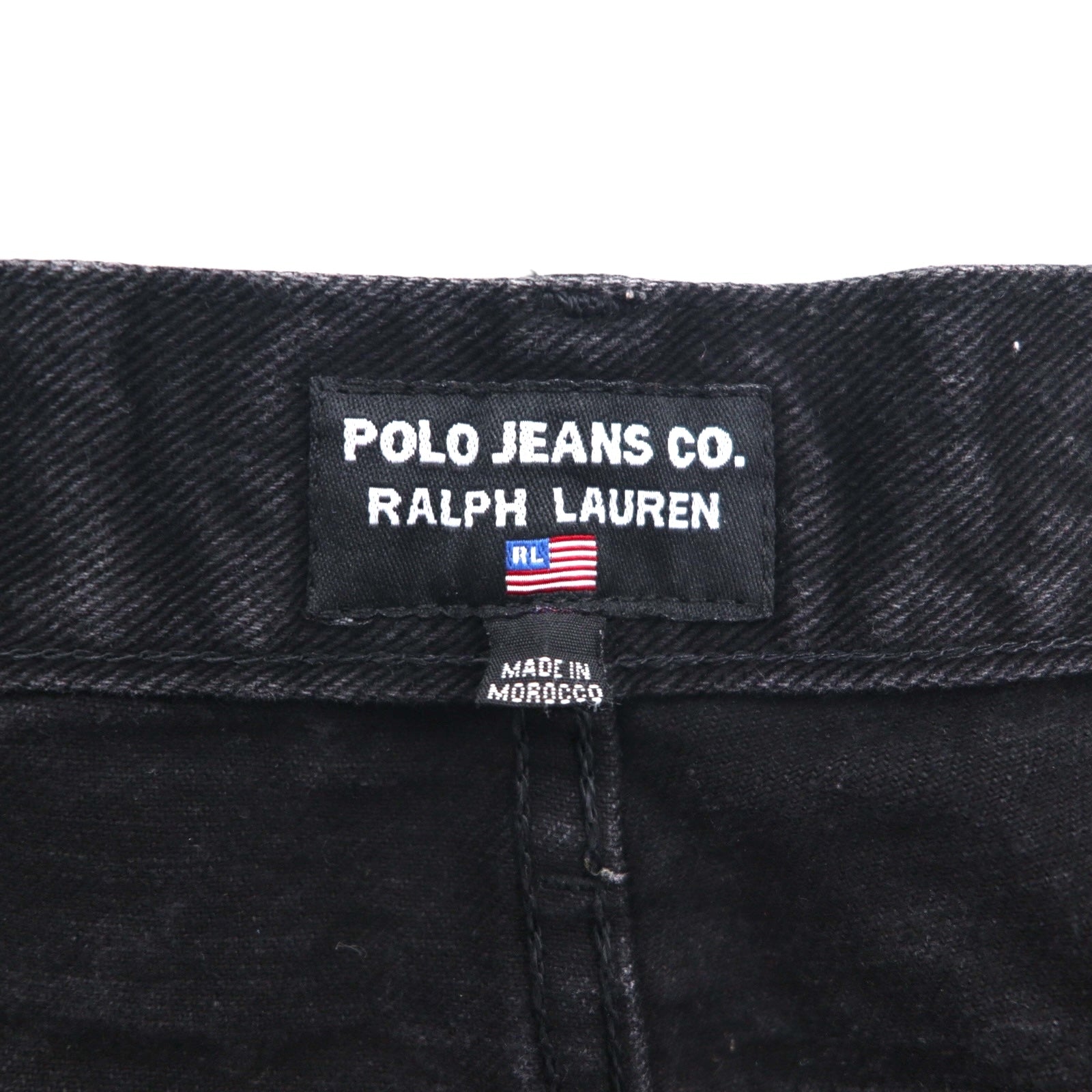 POLO JEANS CO. RALPH LAUREN anni '90 Jeans Dritti M Neri Bottone a Volo Patch in Pelle Fabbricato in Marocco