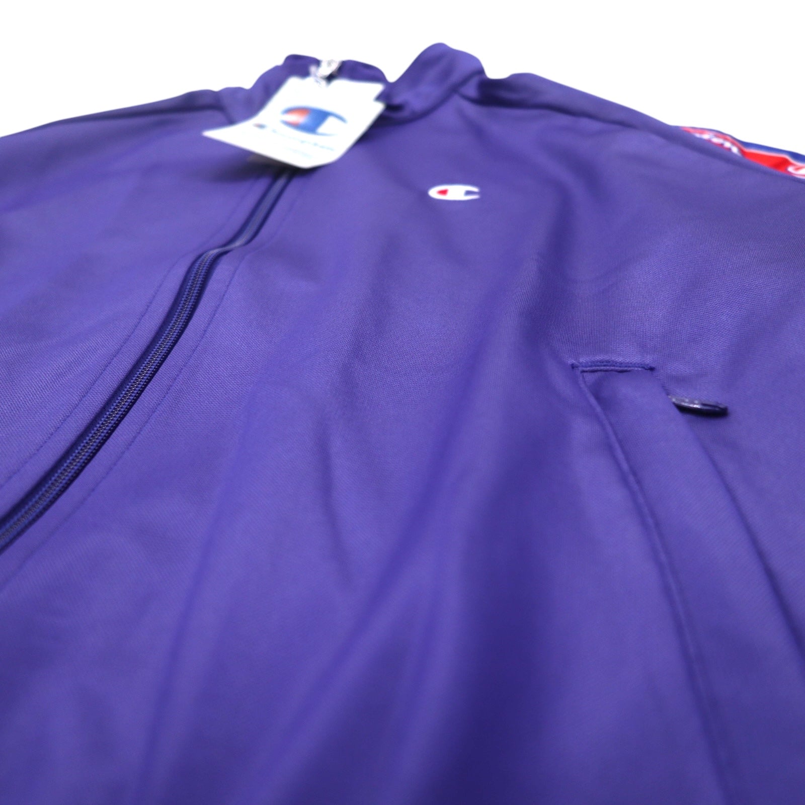 Giacca tuta Champion in jersey, taglia M, colore violetto, con logo script, nastro jacquard, modello C3-Q601, articolo nuovo.