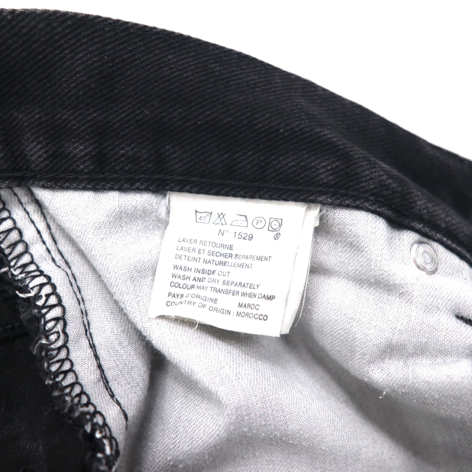 POLO JEANS CO. RALPH LAUREN anni '90 Jeans Dritti M Neri Bottone a Volo Patch in Pelle Fabbricato in Marocco