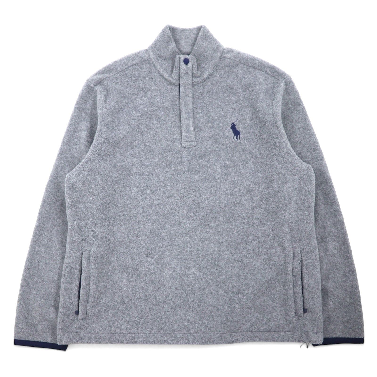 POLO GOLF RALPH LAUREN anni '90, giacca in pile con mezza cerniera a scatto, taglia XL, grigio, poliestere, coulisse