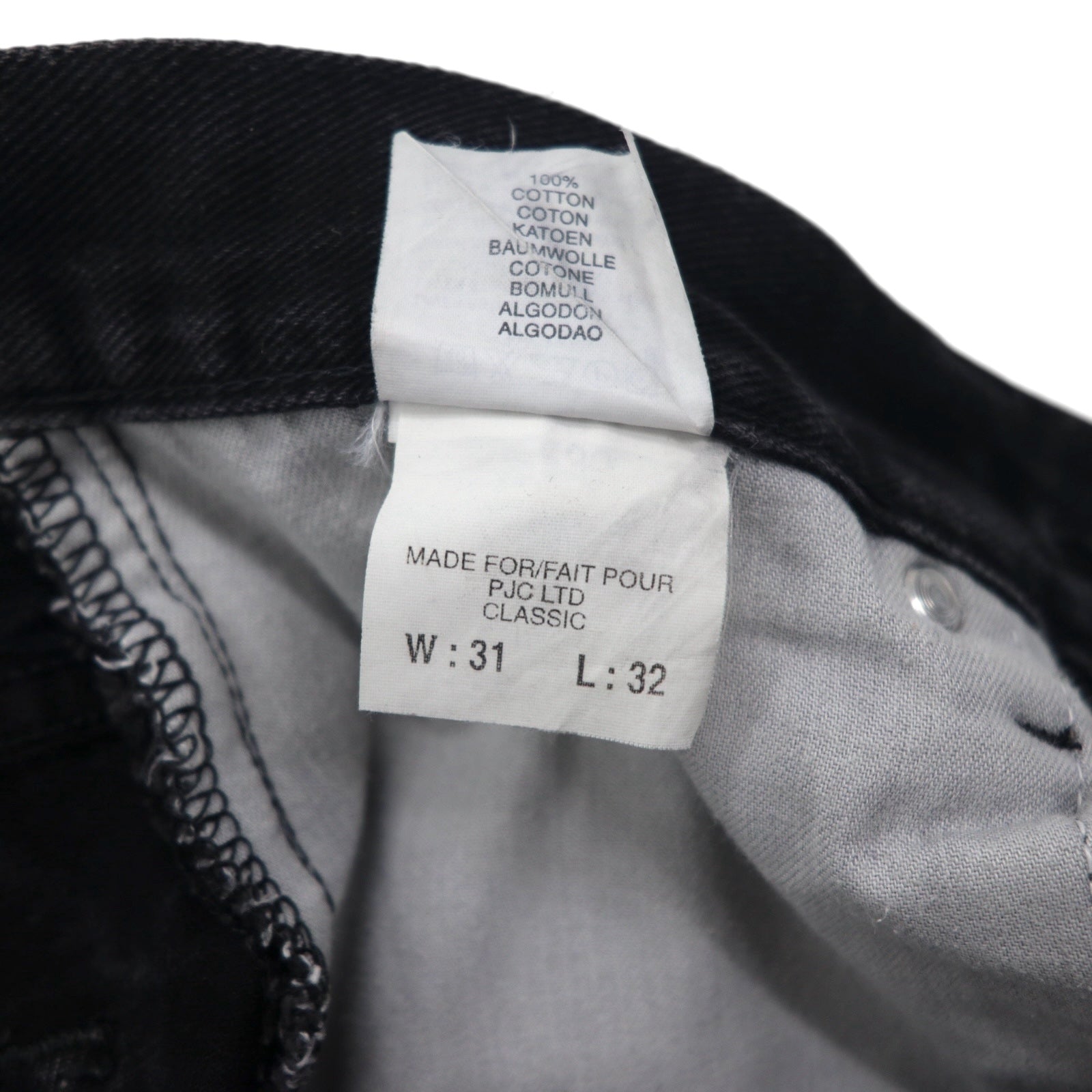 POLO JEANS CO. RALPH LAUREN anni '90 Jeans Dritti M Neri Bottone a Volo Patch in Pelle Fabbricato in Marocco