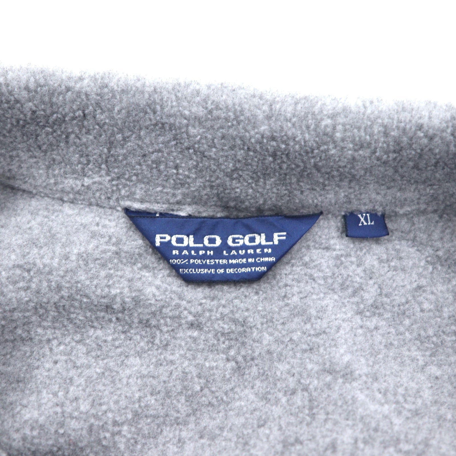 POLO GOLF RALPH LAUREN anni '90, giacca in pile con mezza cerniera a scatto, taglia XL, grigio, poliestere, coulisse