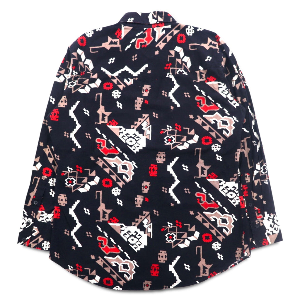 Wrangler anni '90 camicia western fantasia nativa L nera in cotone con tasche a patta sul petto