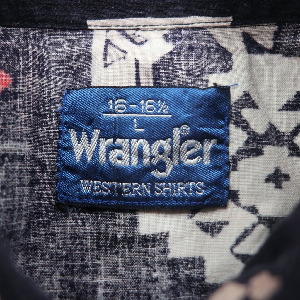 Wrangler anni '90 camicia western fantasia nativa L nera in cotone con tasche a patta sul petto