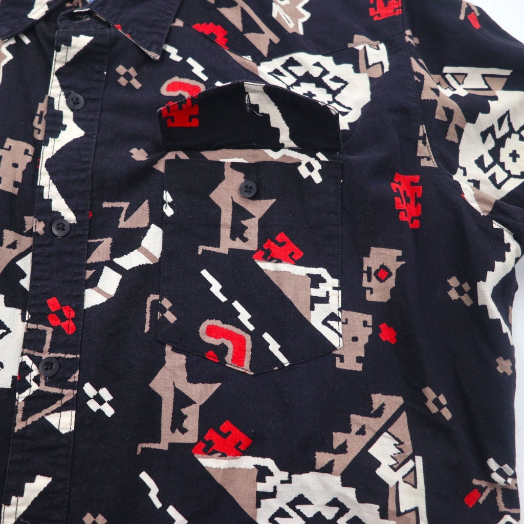 Wrangler anni '90 camicia western fantasia nativa L nera in cotone con tasche a patta sul petto