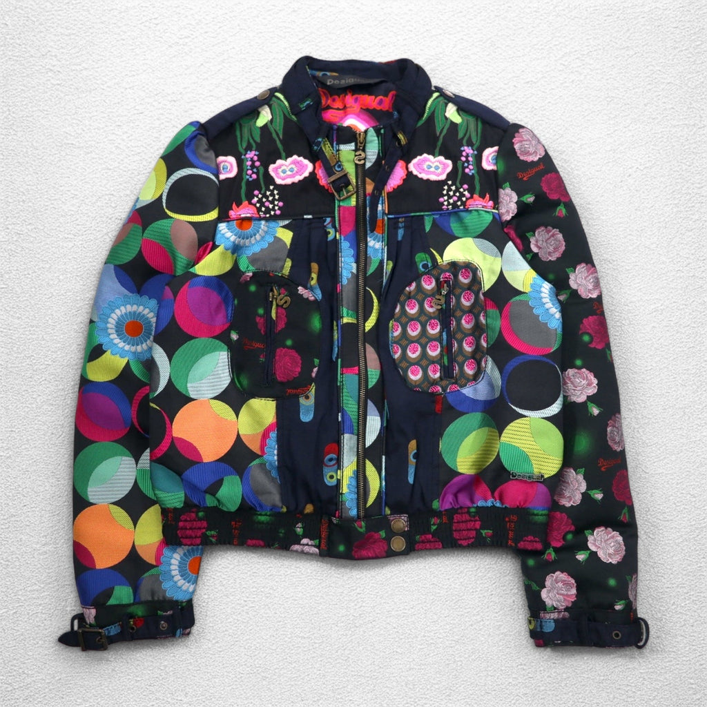 Giacca Chiodo Singola Desigual Fantasia Stampa Floreale Ricamata Nera Taglia M DAMEN JACKET 10E2980 Prodotto in Marocco