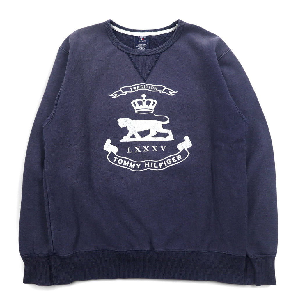 TOMMY HILFIGER anni '90 felpa navy con stampa scollo a V cotone made in Japan