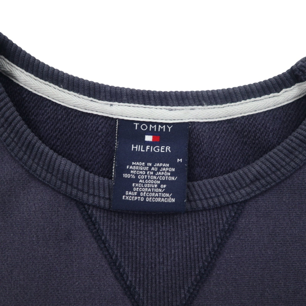 TOMMY HILFIGER anni '90 felpa navy con stampa scollo a V cotone made in Japan