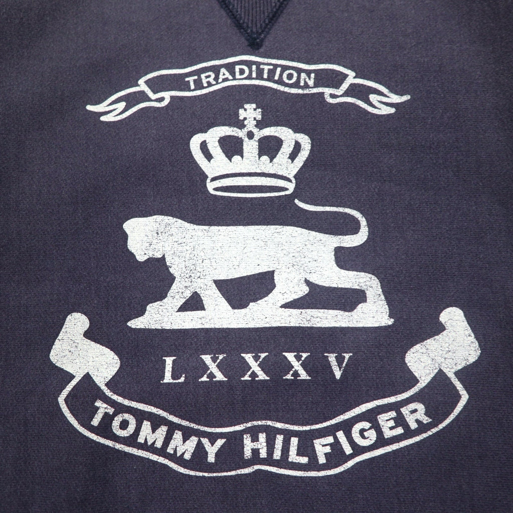 TOMMY HILFIGER anni '90 felpa navy con stampa scollo a V cotone made in Japan