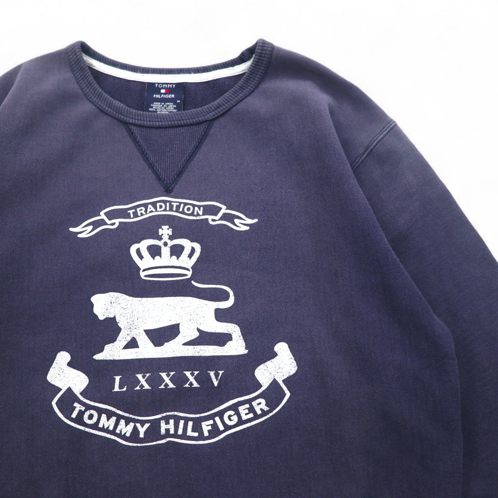 TOMMY HILFIGER anni '90 felpa navy con stampa scollo a V cotone made in Japan