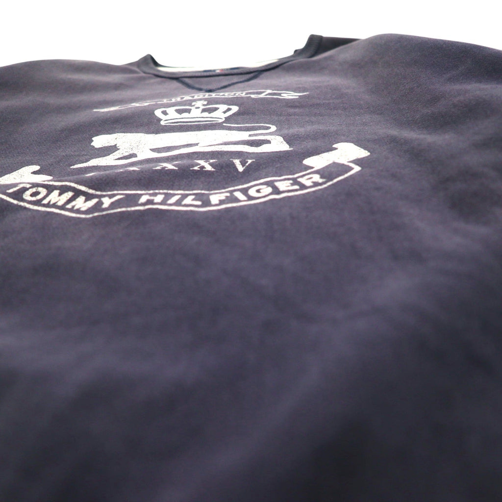 TOMMY HILFIGER anni '90 felpa navy con stampa scollo a V cotone made in Japan