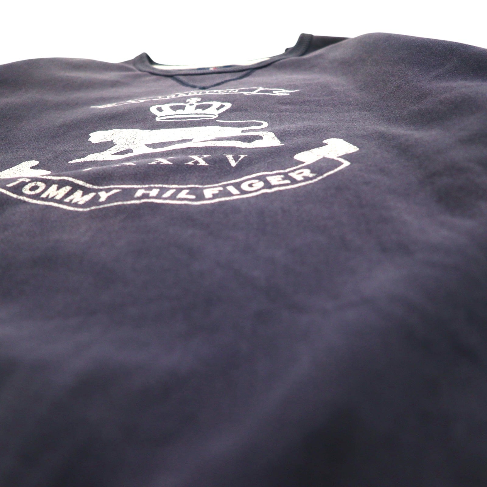TOMMY HILFIGER anni '90 felpa navy con stampa scollo a V cotone made in Japan