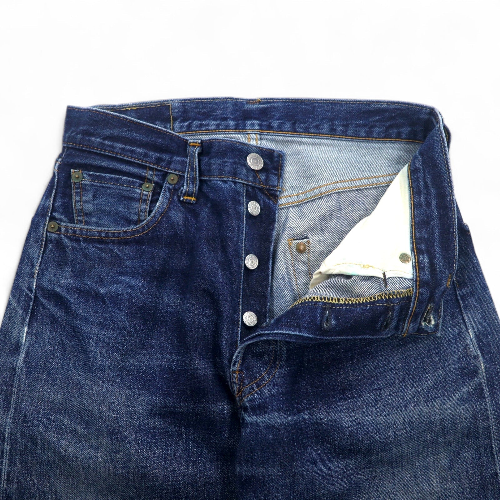 Levi's anni '90, Made in USA, Valencia Factory 501XX Big E Selvedge Jeans, Taglia S, Indaco Blu, Bottoni 555
