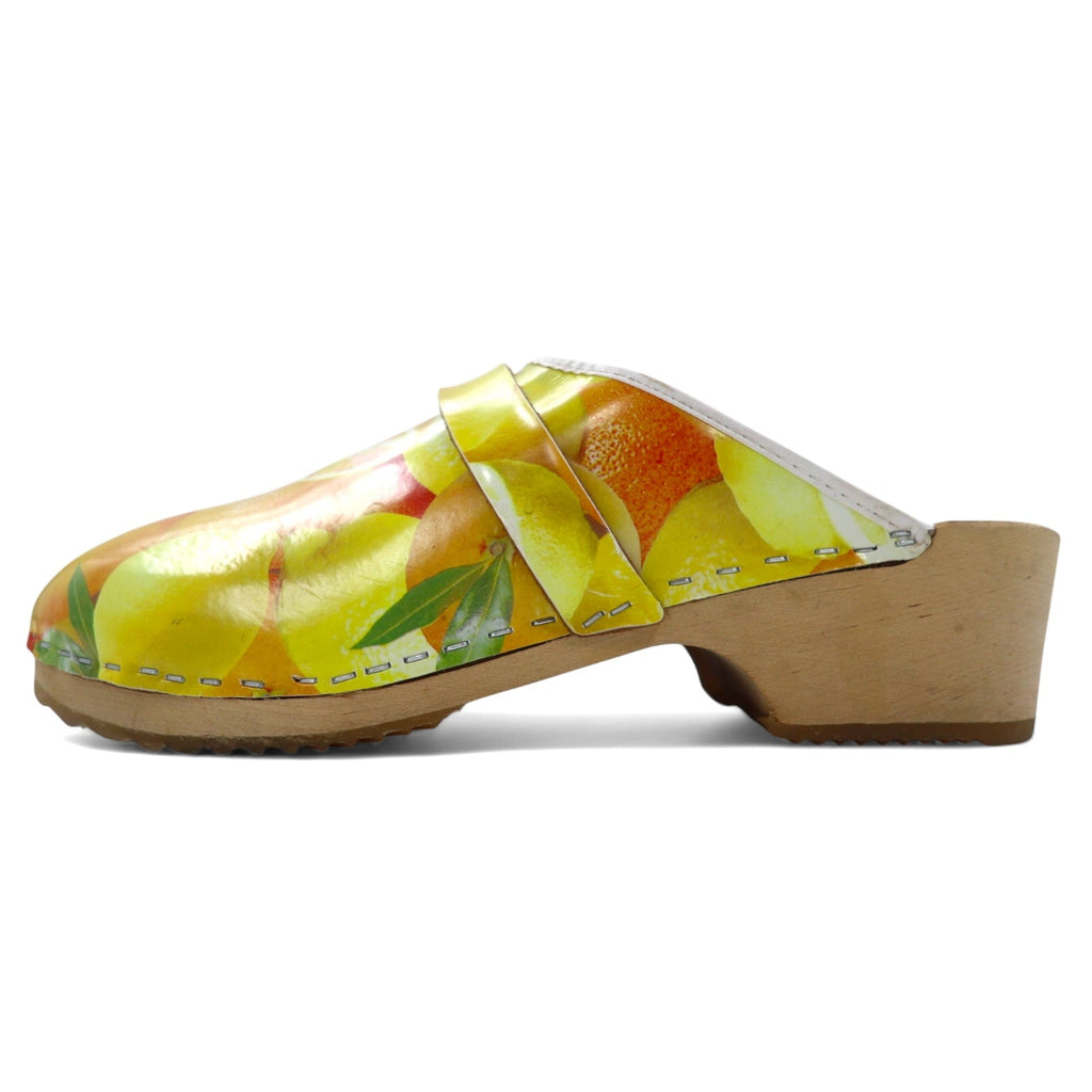 MOHEDA TOFFELN zoccoli sandali svedesi 25cm arancione pelle fantasia frutta