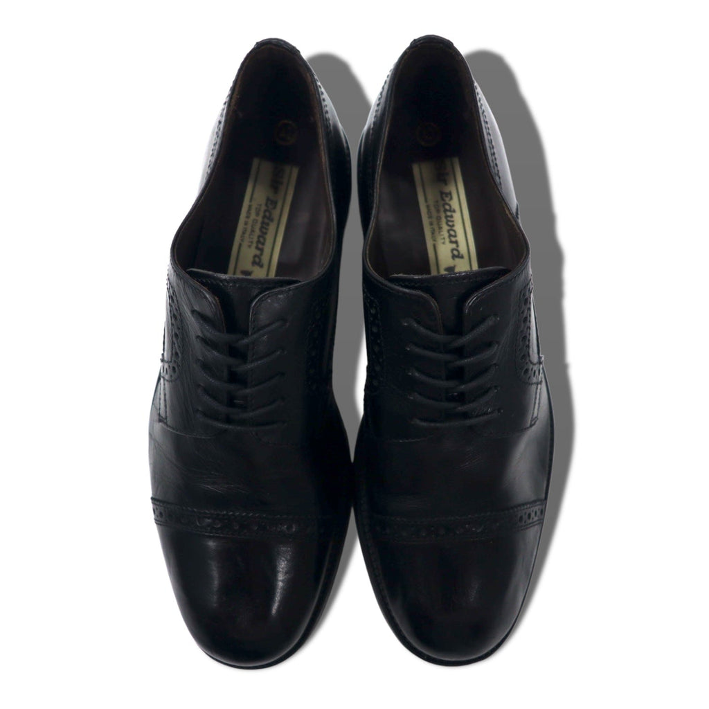 Sir Edward Scarpe eleganti Made in Italy 26.5cm Nere Pelle Quarter Brogue Punta dritta