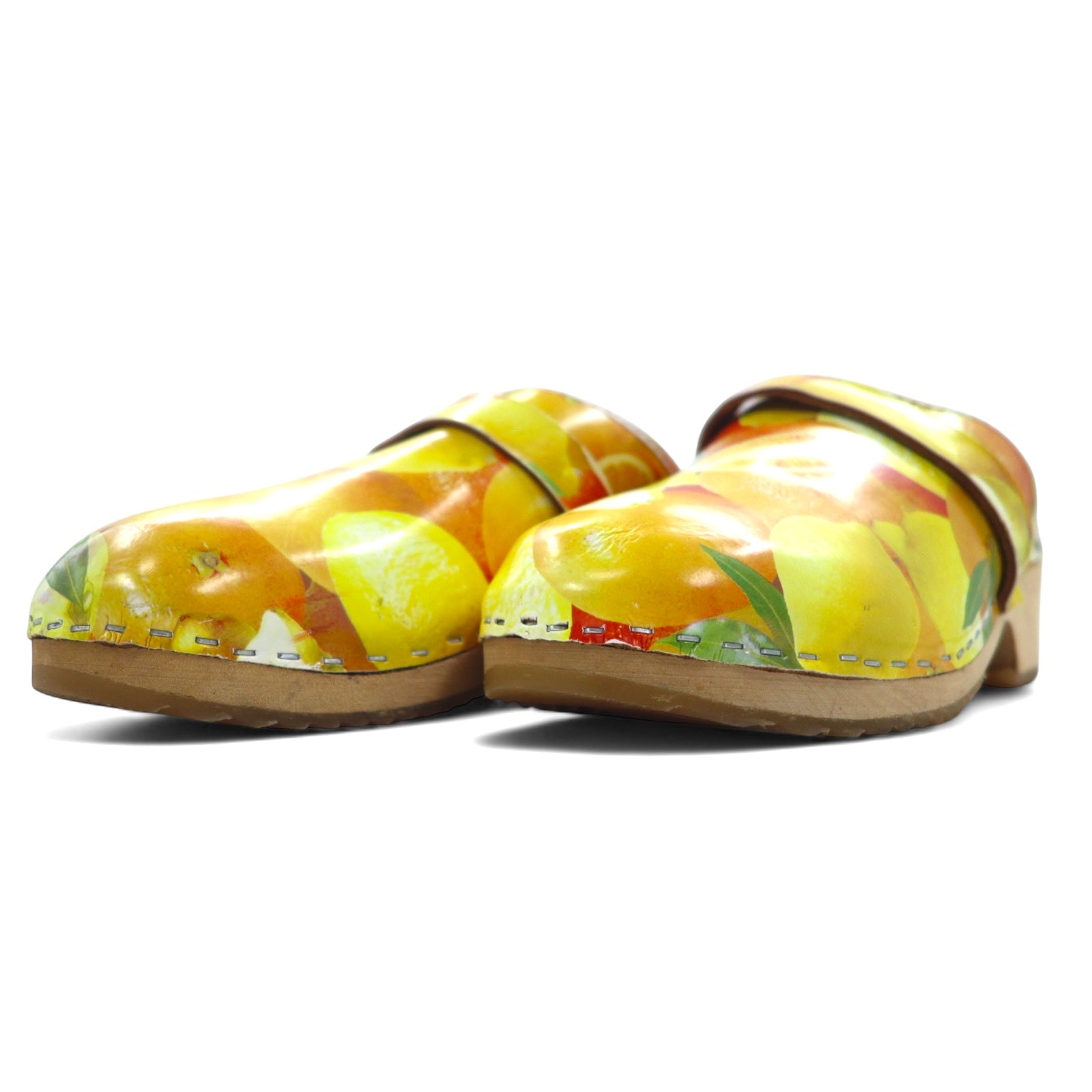 MOHEDA TOFFELN zoccoli sandali svedesi 25cm arancione pelle fantasia frutta