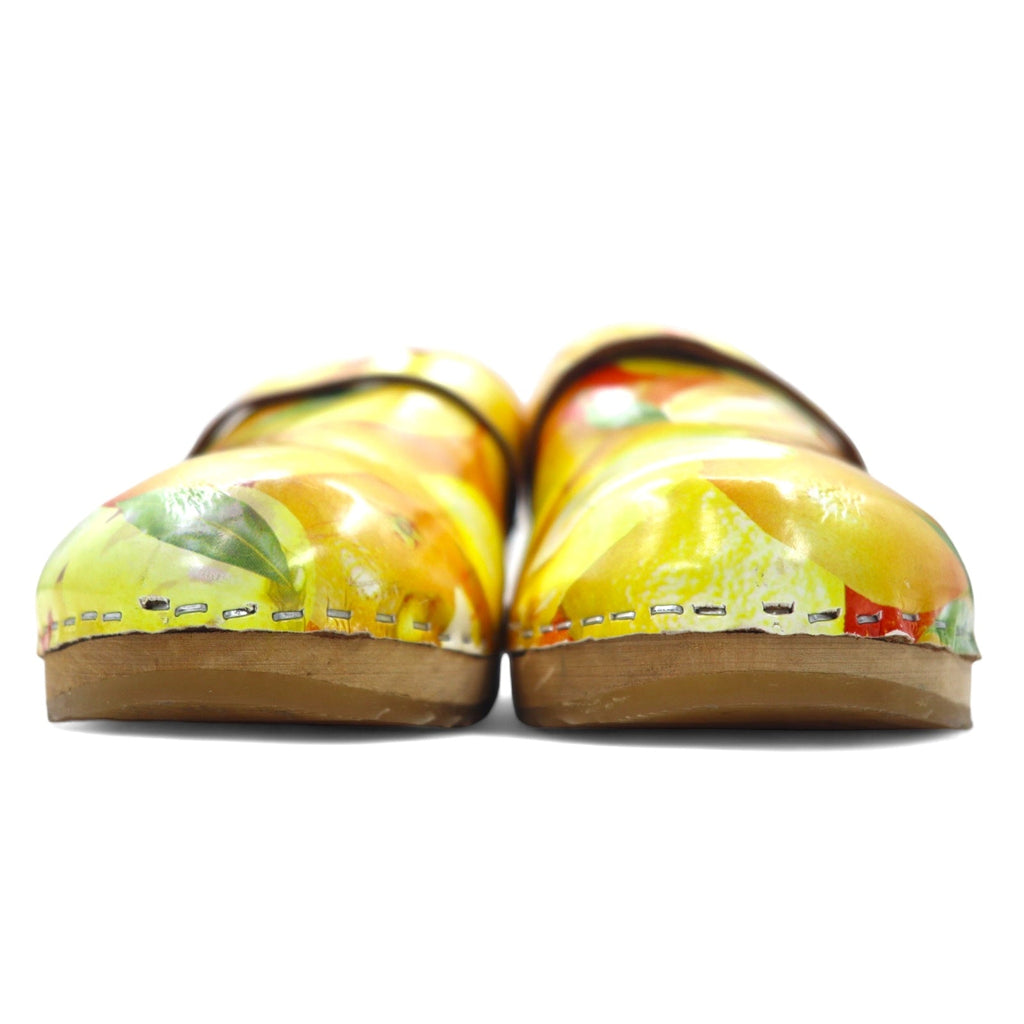 MOHEDA TOFFELN zoccoli sandali svedesi 25cm arancione pelle fantasia frutta