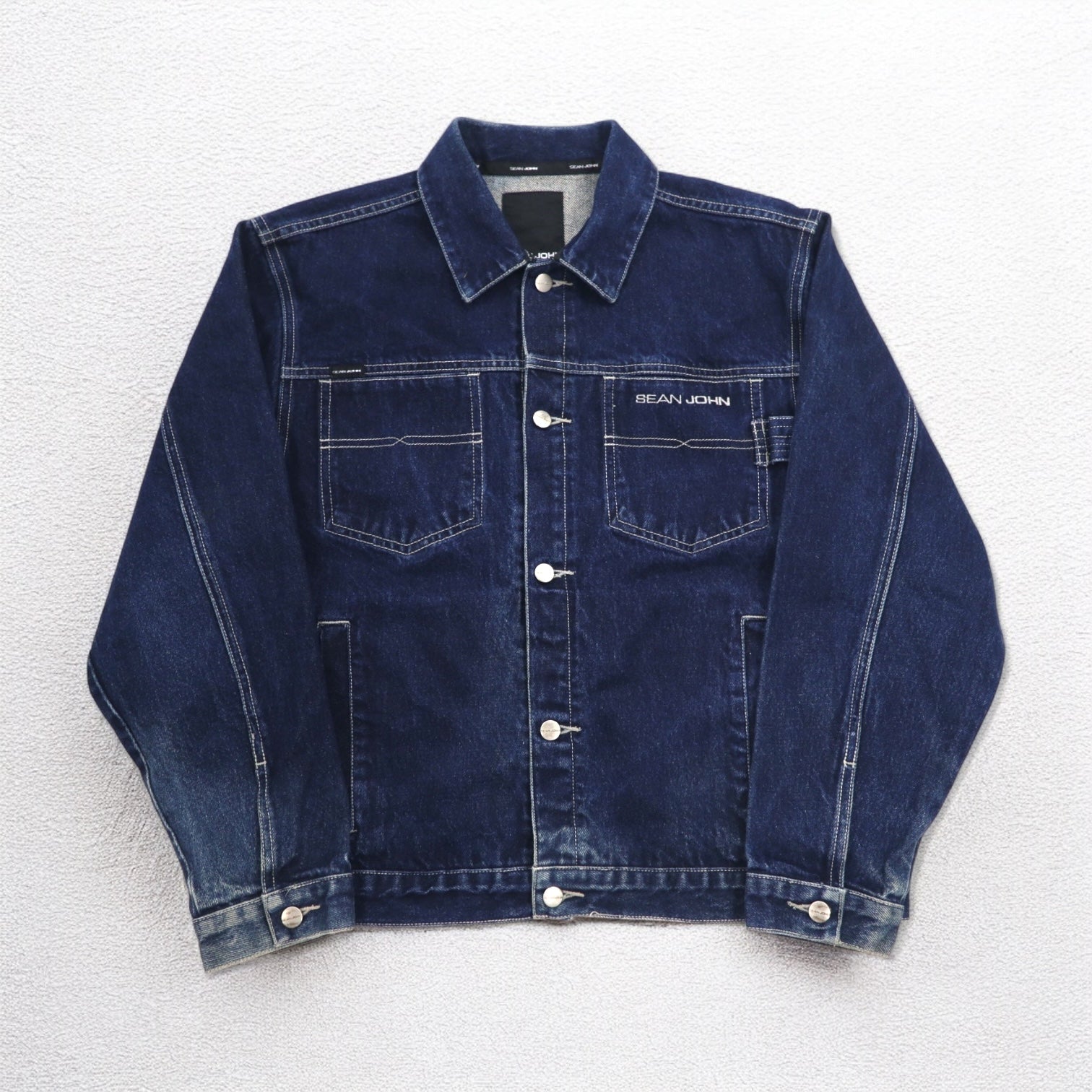 SEAN JOHN Giacca di Jeans anni 2000 M Indaco Blu Logo ricamato