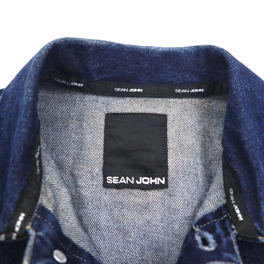 SEAN JOHN Giacca di Jeans anni 2000 M Indaco Blu Logo ricamato