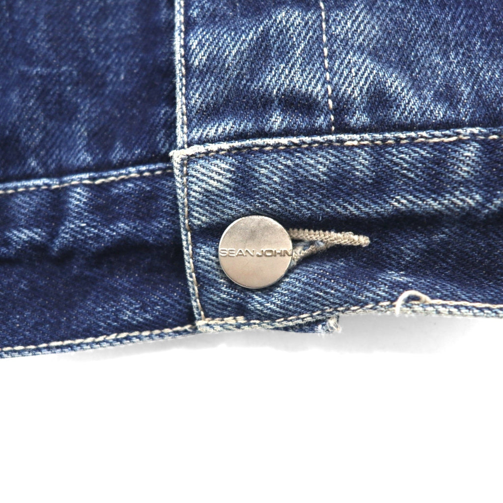 SEAN JOHN Giacca di Jeans anni 2000 M Indaco Blu Logo ricamato