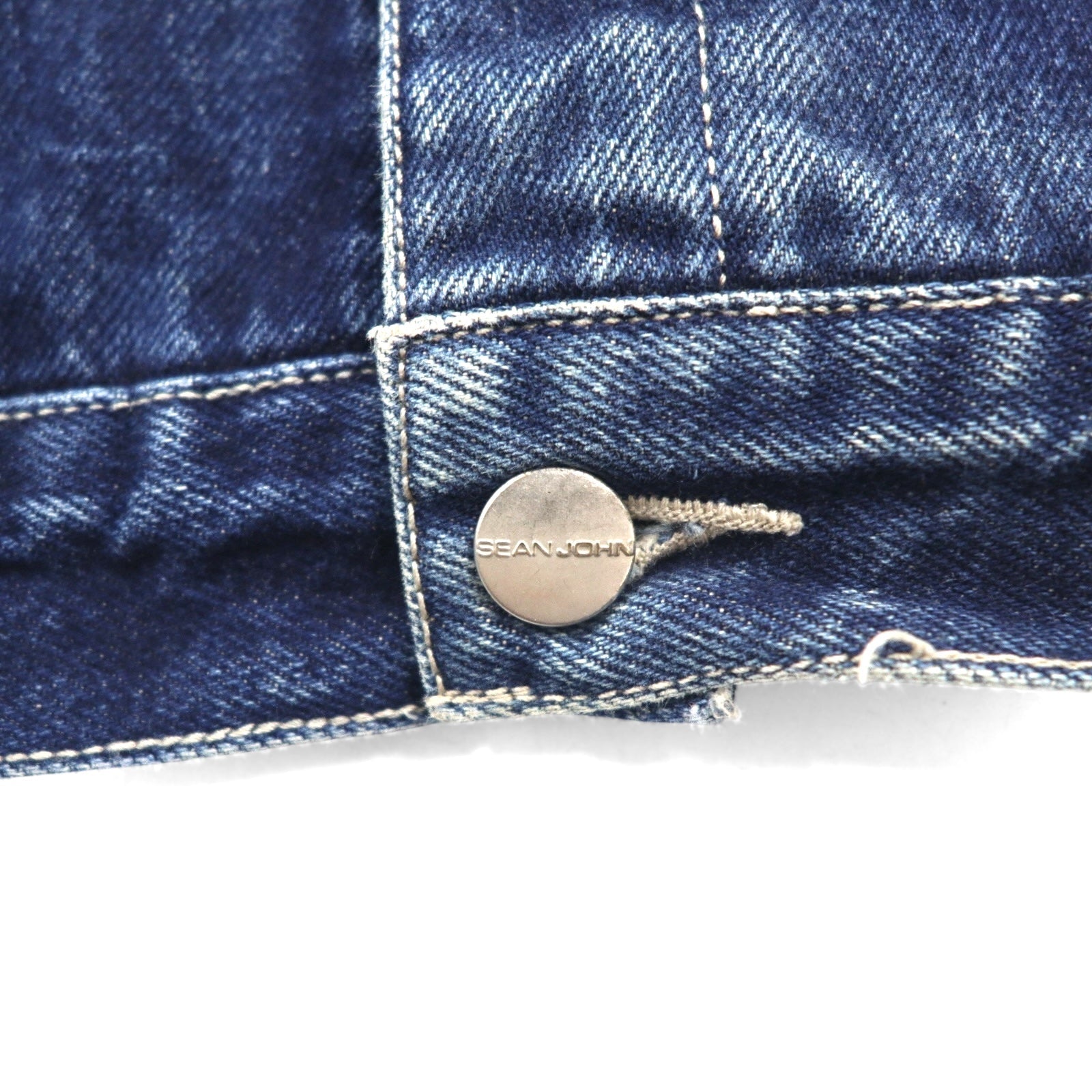 SEAN JOHN Giacca di Jeans anni 2000 M Indaco Blu Logo ricamato
