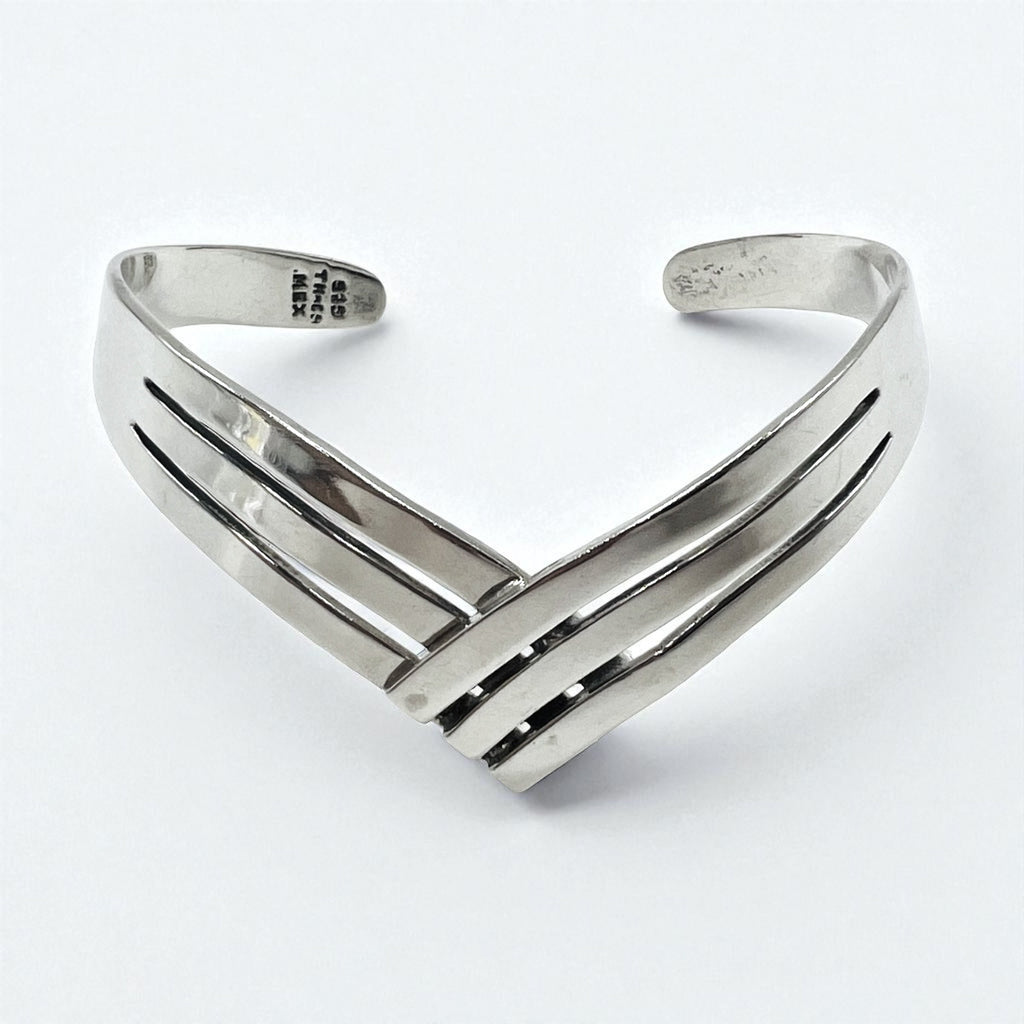 Vintage 925 Silver Cuff Bracelet Made In Mexico メキシカンジュエリー V字 ウェーブ バングル シルバー