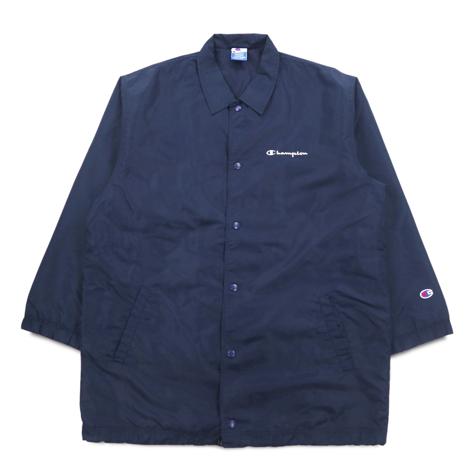 Champion anni '90 Giacca lunga allenatore M Navy Script Logo Stampa posteriore