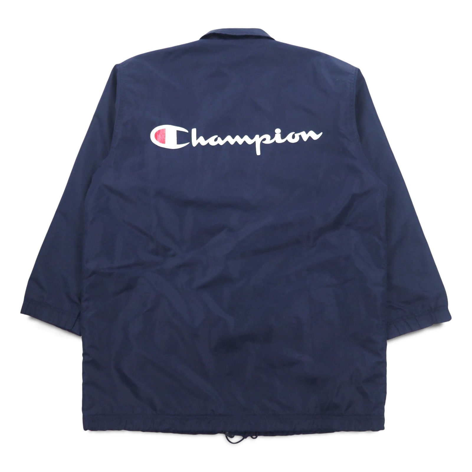 Champion anni '90 Giacca lunga allenatore M Navy Script Logo Stampa posteriore