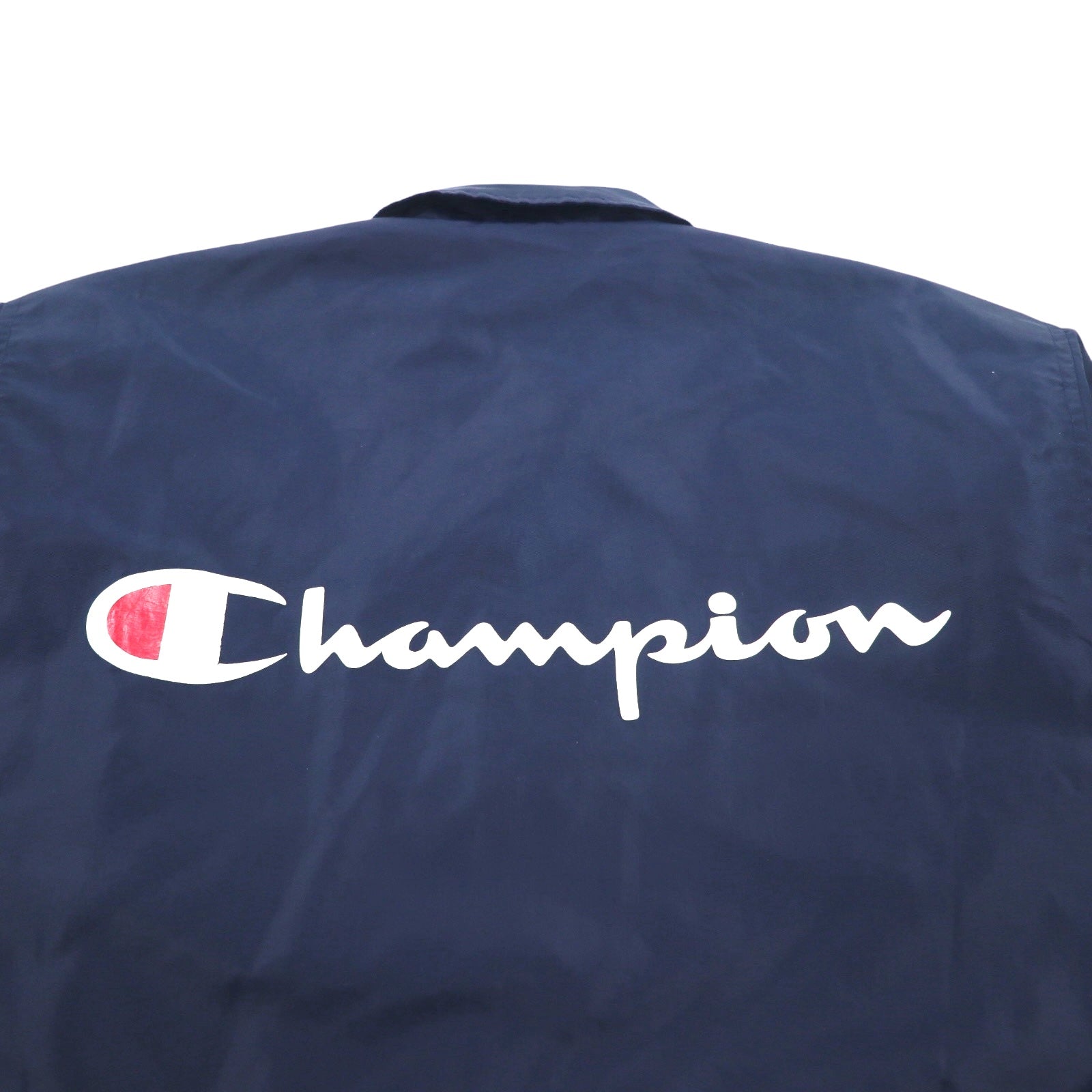 Champion anni '90 Giacca lunga allenatore M Navy Script Logo Stampa posteriore