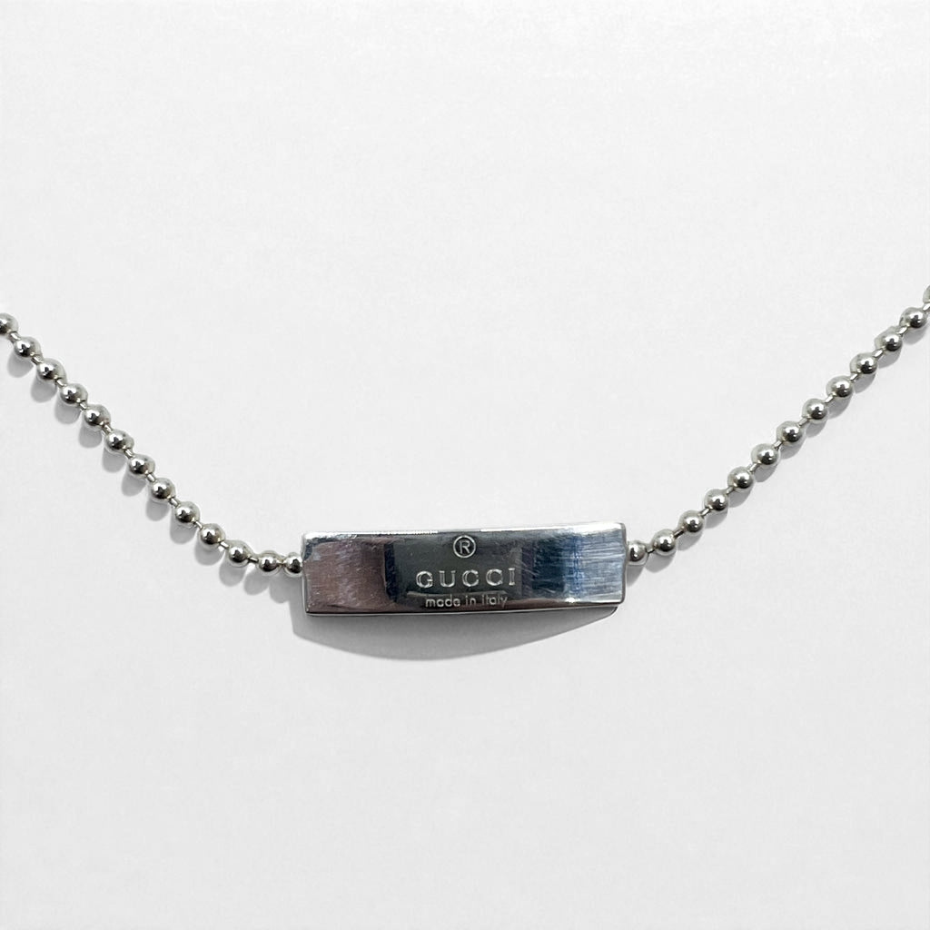 GUCCI Collana Choker con catena a palline vintage Argento 925 con placchetta logo Fabbricato in Italia