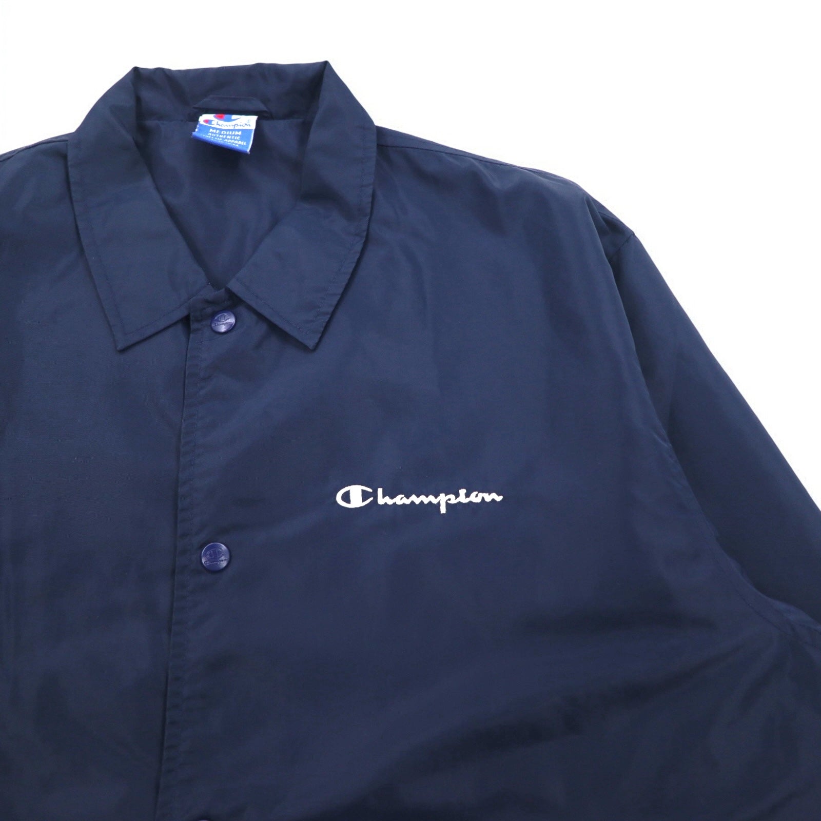 Champion anni '90 Giacca lunga allenatore M Navy Script Logo Stampa posteriore