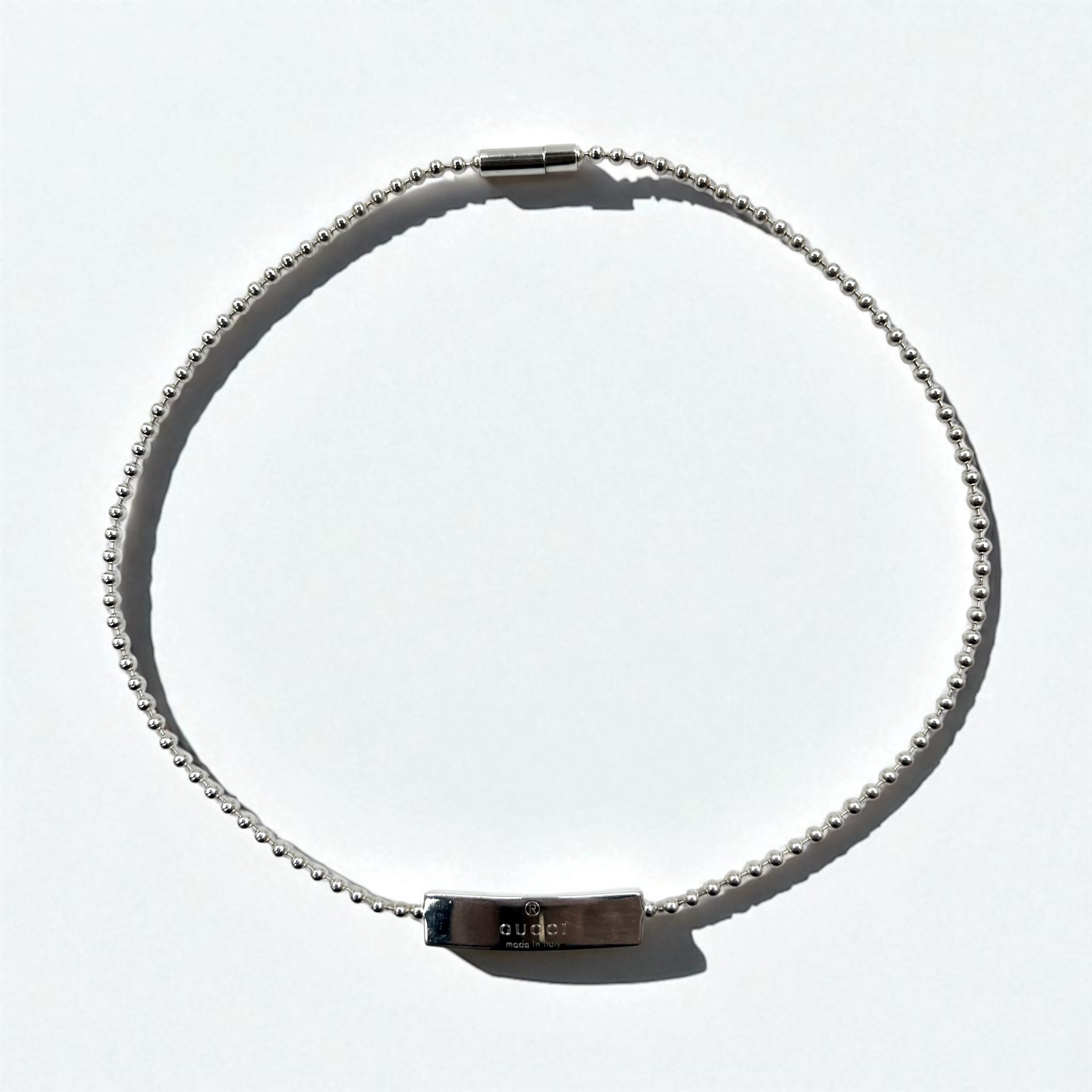 GUCCI Collana Choker con catena a palline vintage Argento 925 con placchetta logo Fabbricato in Italia
