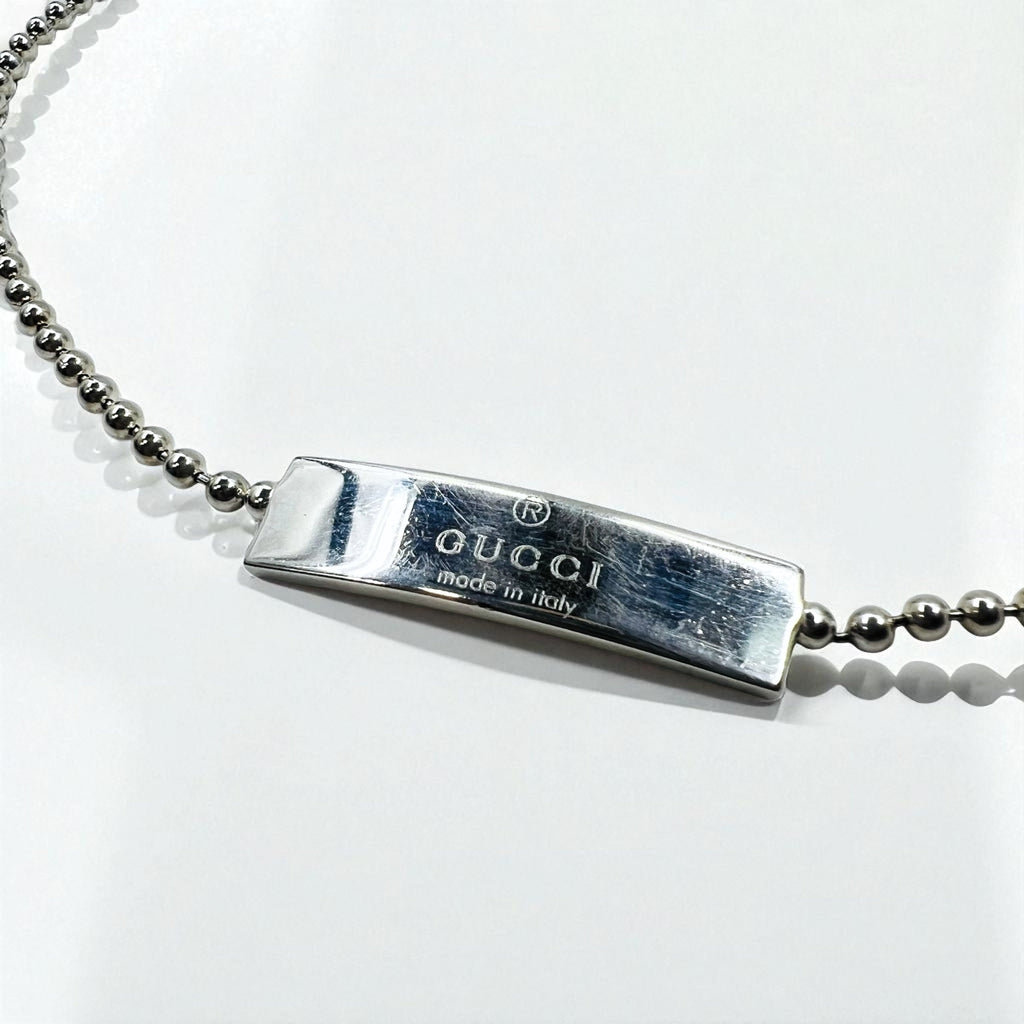GUCCI Collana Choker con catena a palline vintage Argento 925 con placchetta logo Fabbricato in Italia