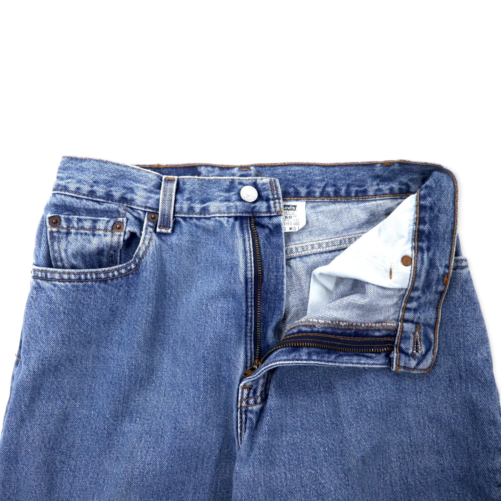 Levi's USA 90s 550 Relaxed Fit Tapered Jeans Taglia 10 Blu Ice Wash Cotone Bottone retro 512