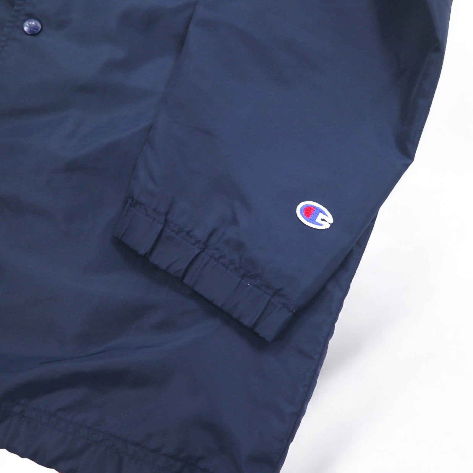 Champion anni '90 Giacca lunga allenatore M Navy Script Logo Stampa posteriore
