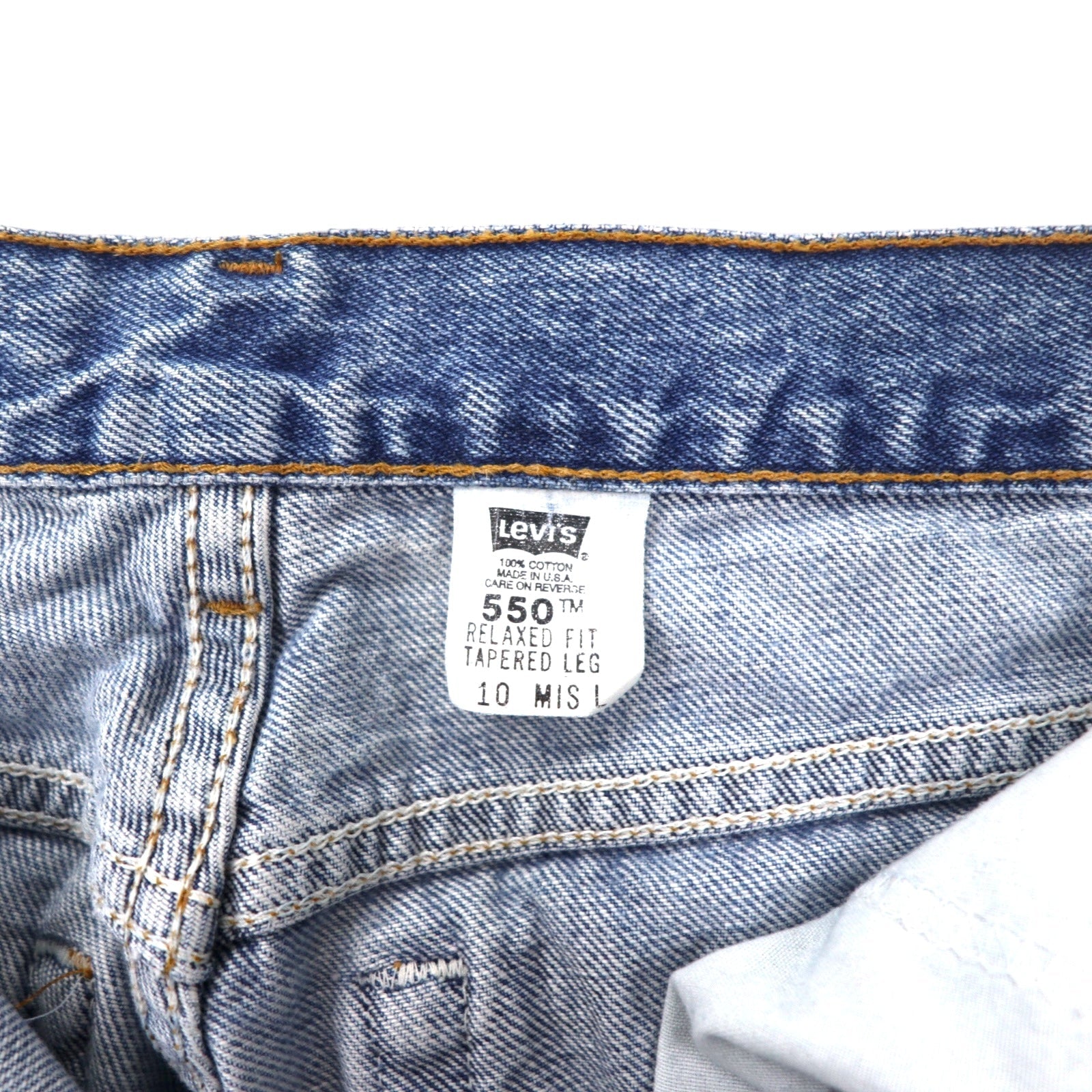 Levi's USA 90s 550 Relaxed Fit Tapered Jeans Taglia 10 Blu Ice Wash Cotone Bottone retro 512