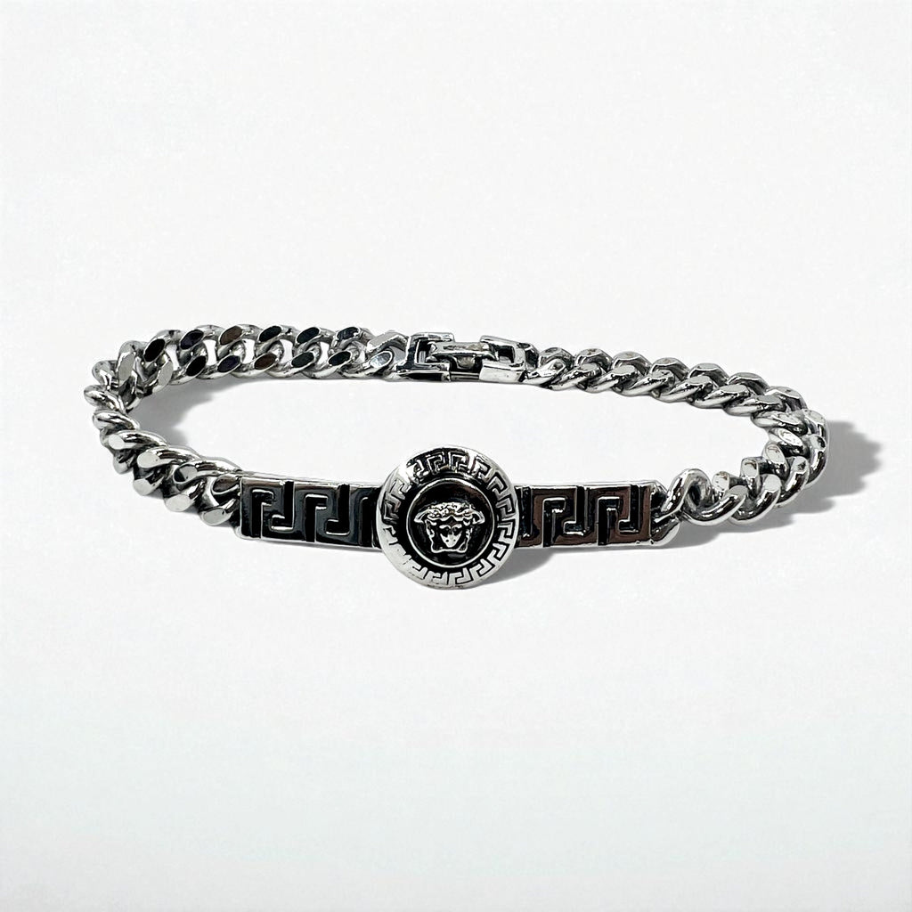 VERSACE Vintage Medusa Bracciale a Catena Maglia Curb Argento Made in Italy