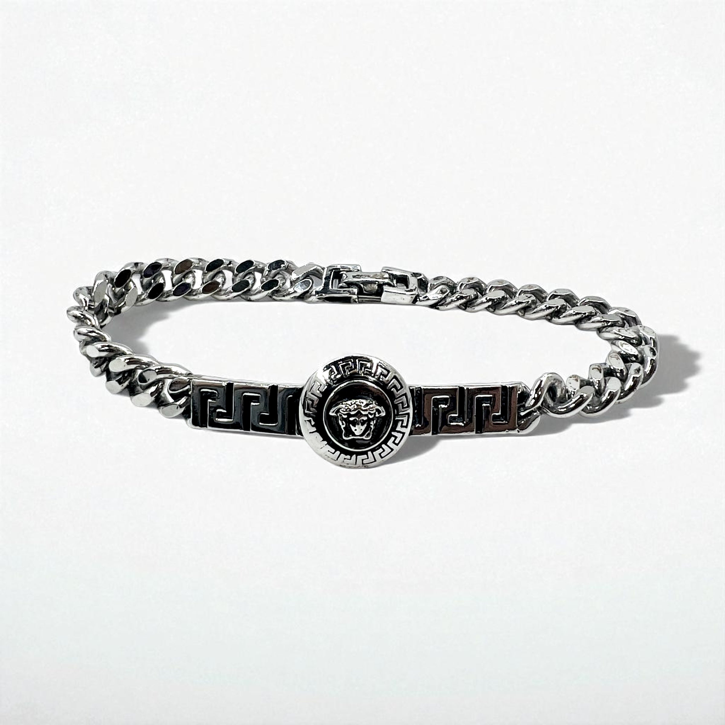 VERSACE Vintage Medusa Bracciale a Catena Maglia Curb Argento Made in Italy