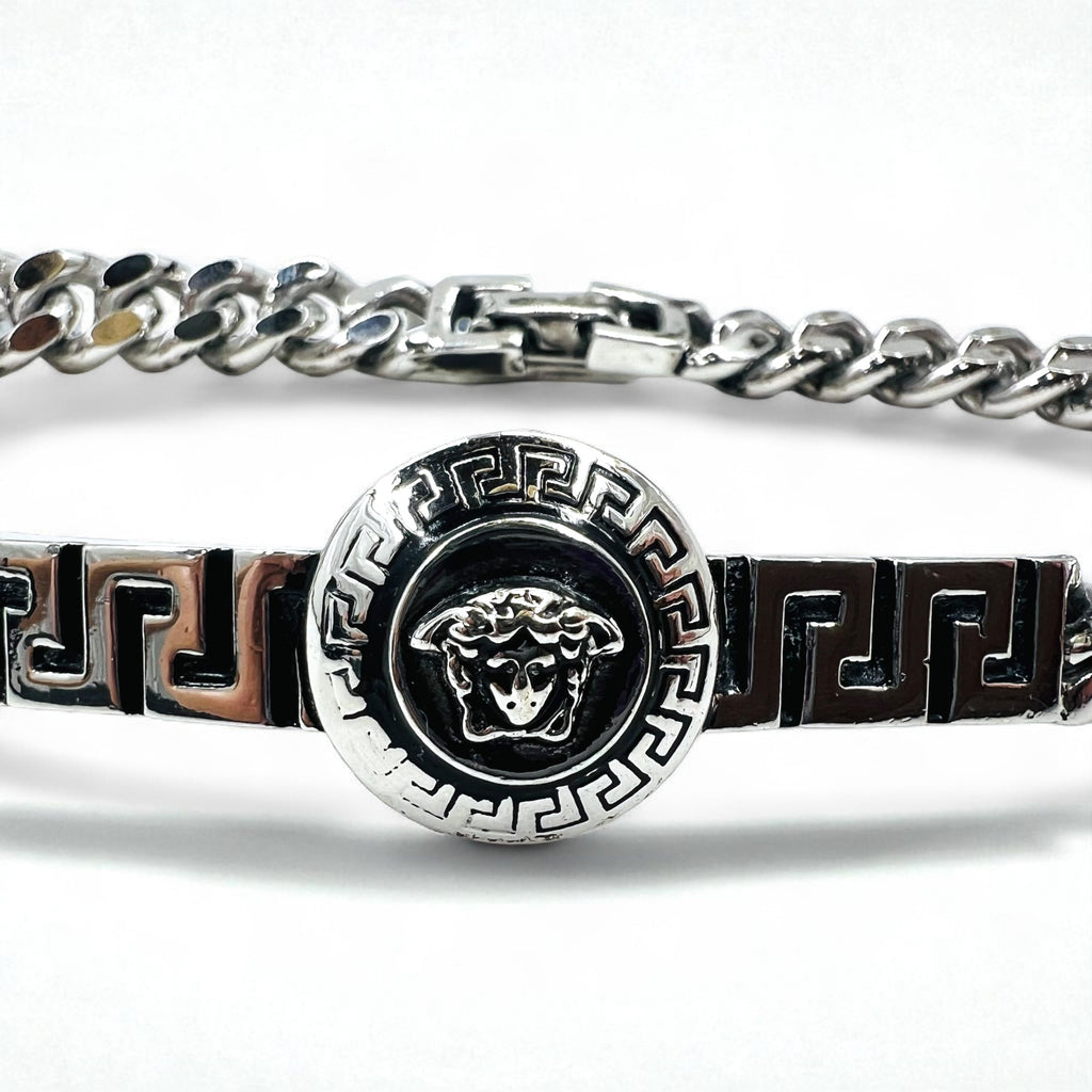 VERSACE Vintage Medusa Bracciale a Catena Maglia Curb Argento Made in Italy