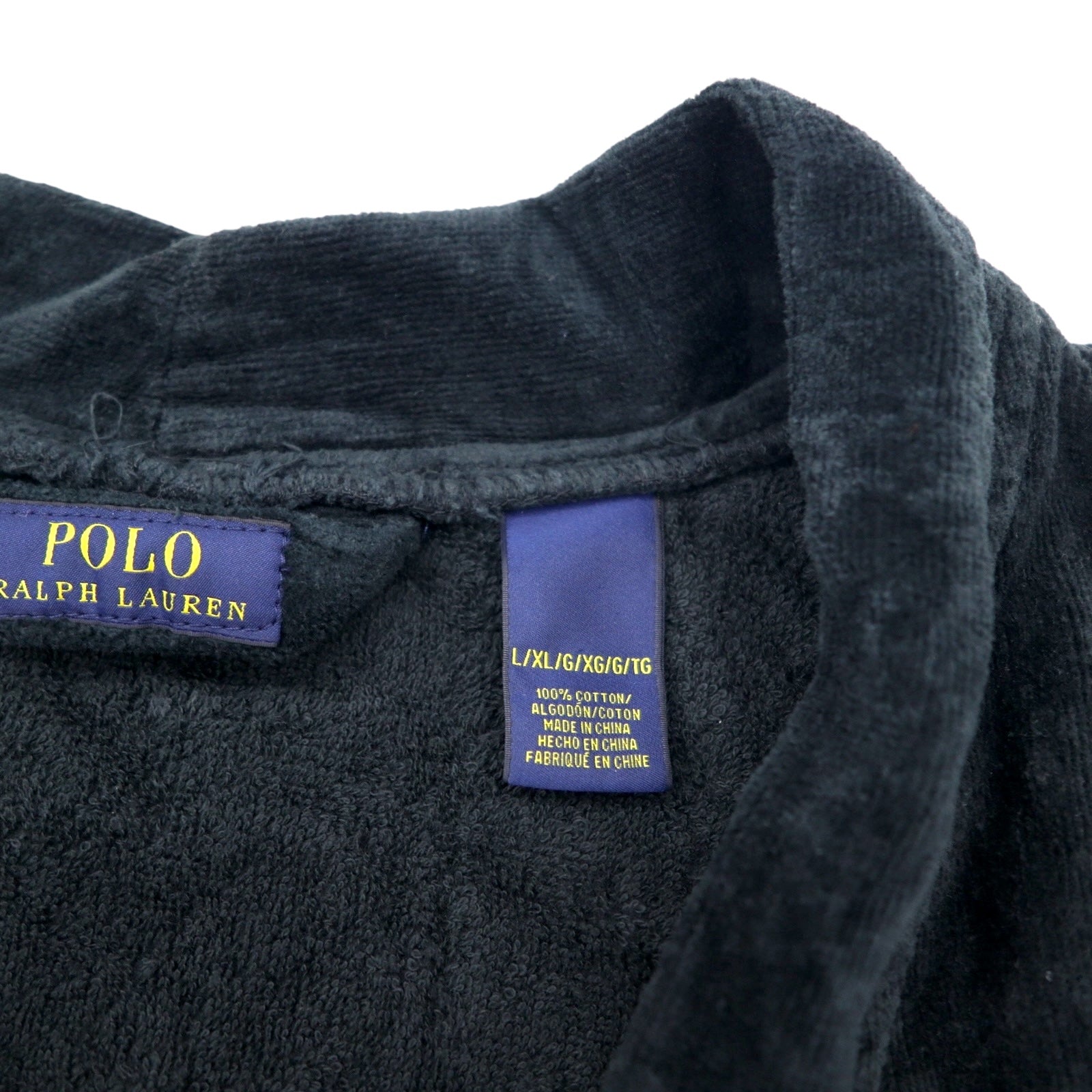 POLO RALPH LAUREN Accappatoio in spugna L/XL nero in cotone con cintura