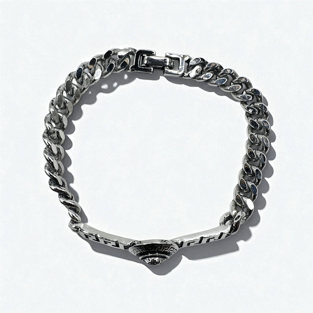 VERSACE Vintage Medusa Bracciale a Catena Maglia Curb Argento Made in Italy