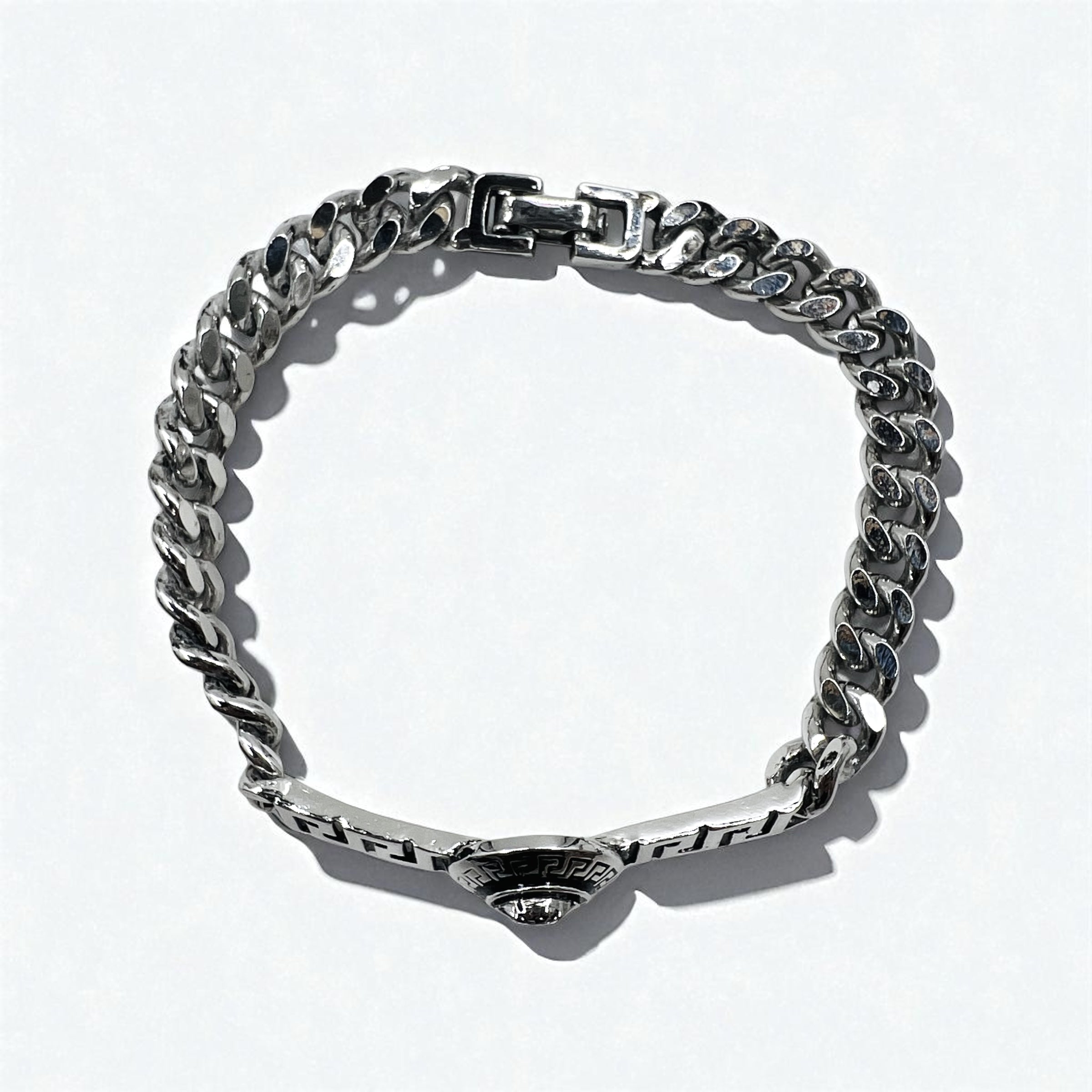VERSACE Vintage Medusa Bracciale a Catena Maglia Curb Argento Made in Italy