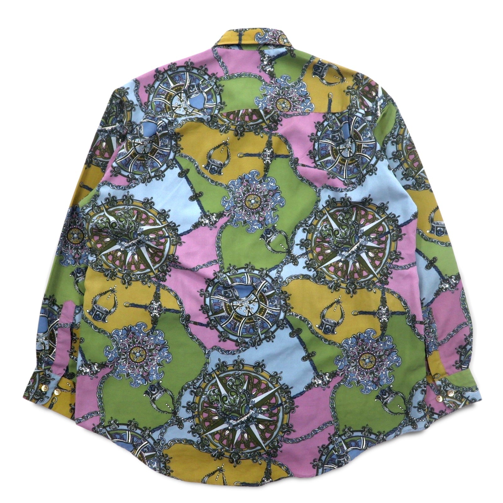 Camicia vintage anni '90 retro KABUL anni '90 fantasia all-over, taglia 2XL, color cachi, poliestere, stile retrò