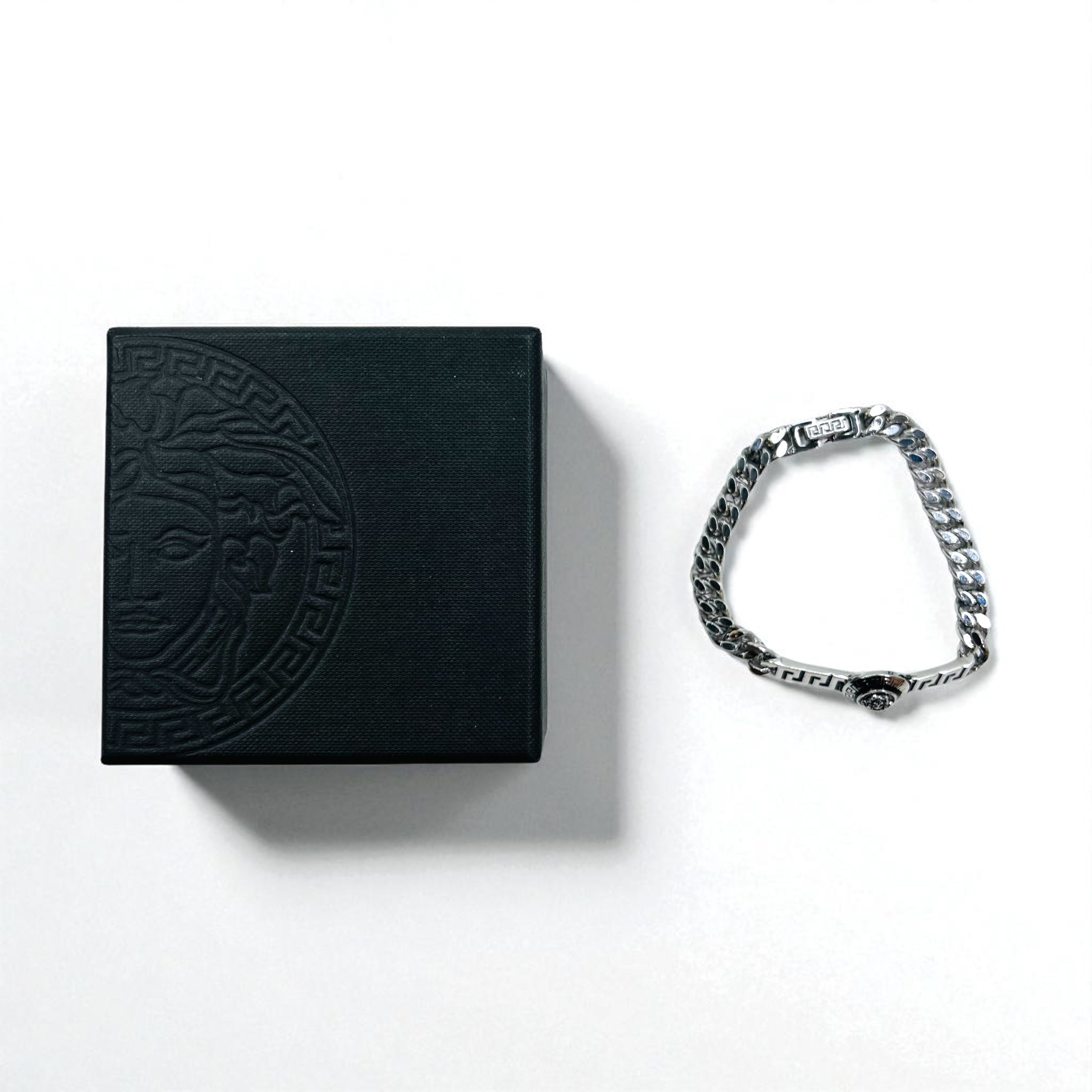 VERSACE Vintage Medusa Bracciale a Catena Maglia Curb Argento Made in Italy