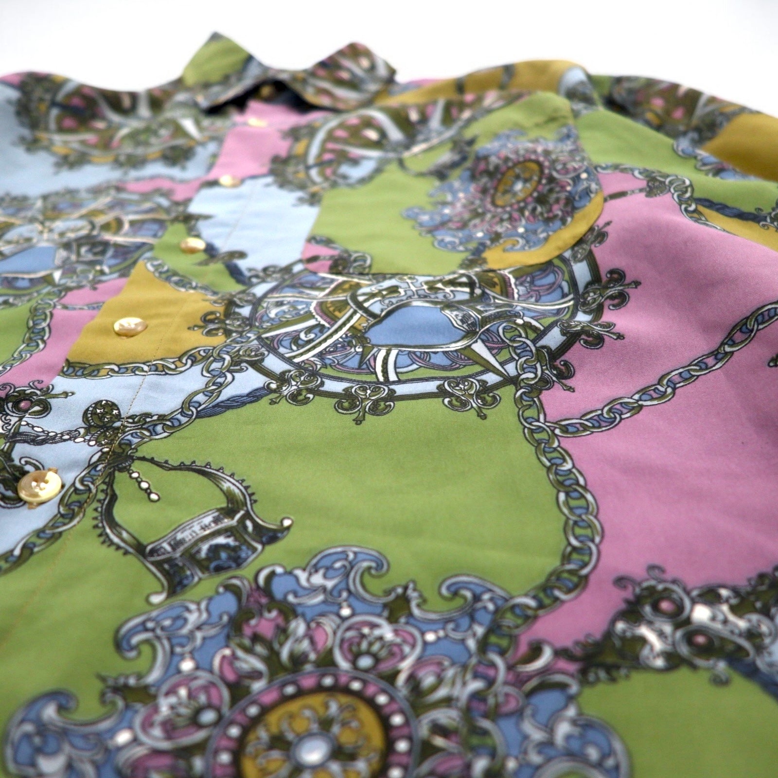 Camicia vintage anni '90 retro KABUL anni '90 fantasia all-over, taglia 2XL, color cachi, poliestere, stile retrò