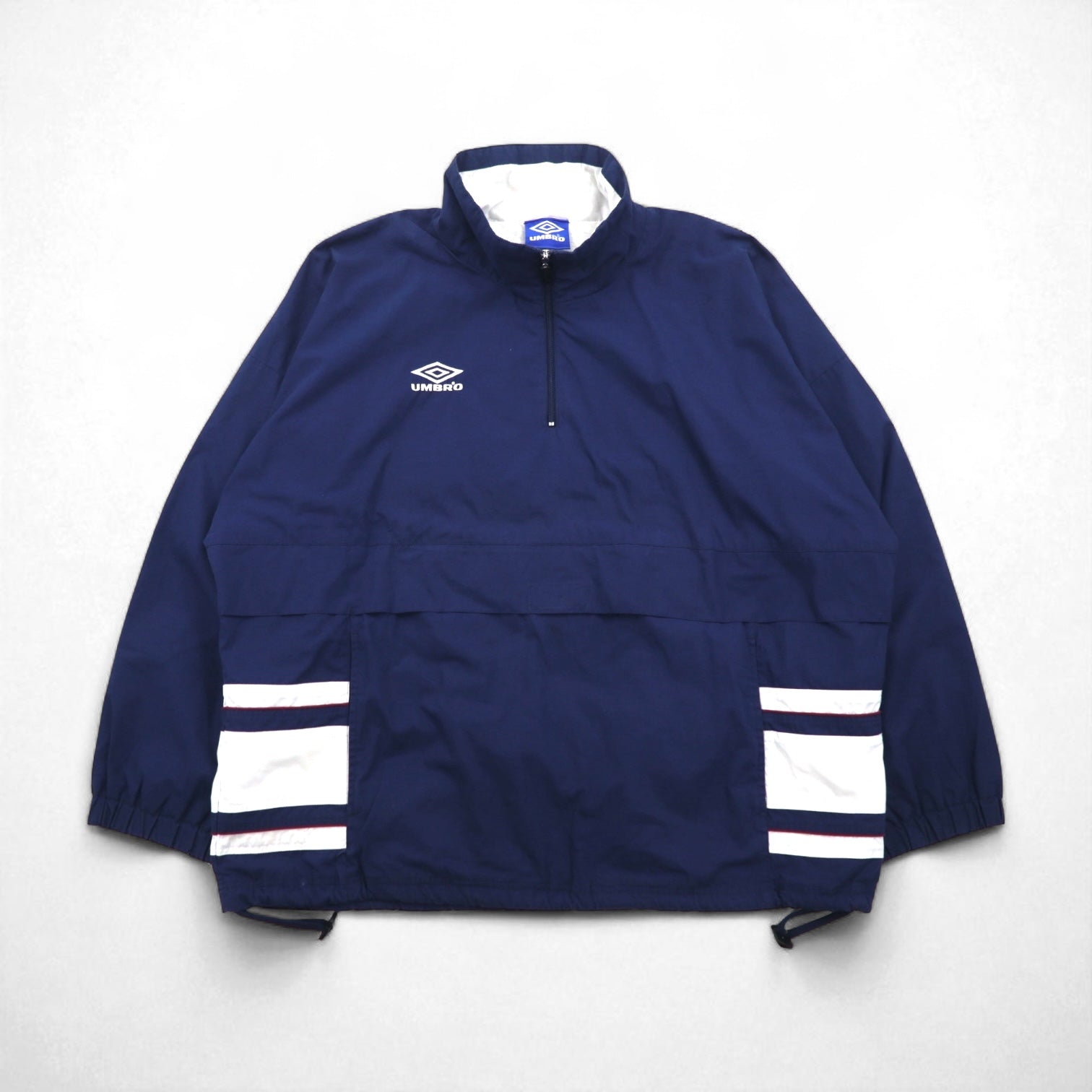 UMBRO anni 2000 Giacca Anorak Mezza Zip XL Blu Marino Logo Monopuntino Tasca a Canguro