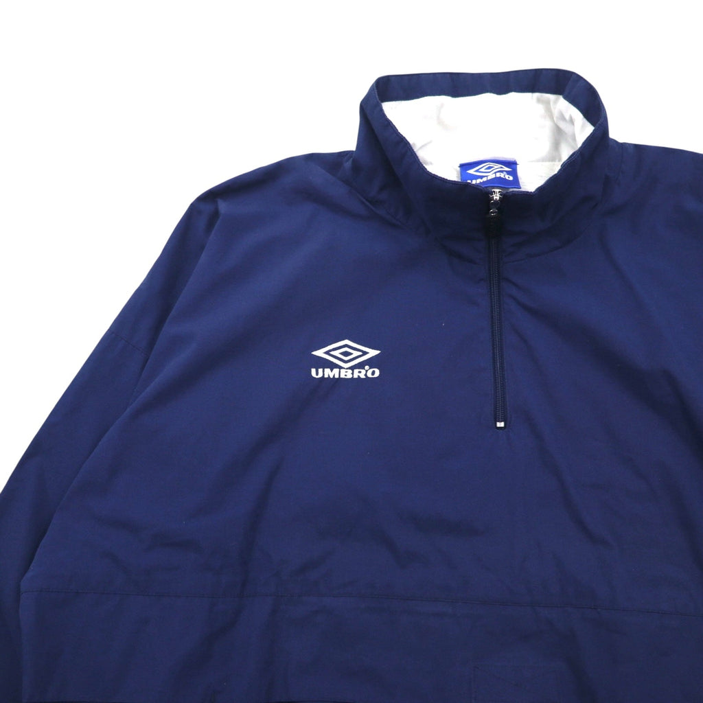 UMBRO anni 2000 Giacca Anorak Mezza Zip XL Blu Marino Logo Monopuntino Tasca a Canguro