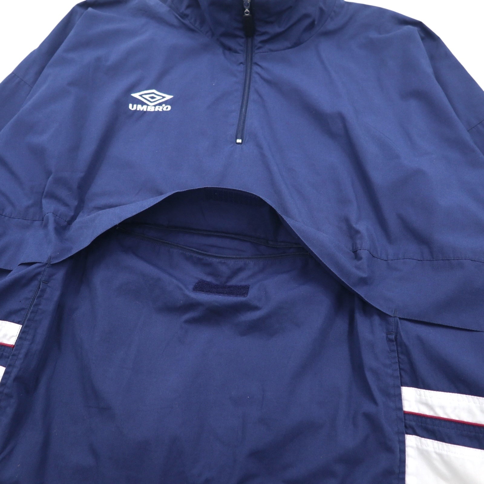 UMBRO anni 2000 Giacca Anorak Mezza Zip XL Blu Marino Logo Monopuntino Tasca a Canguro