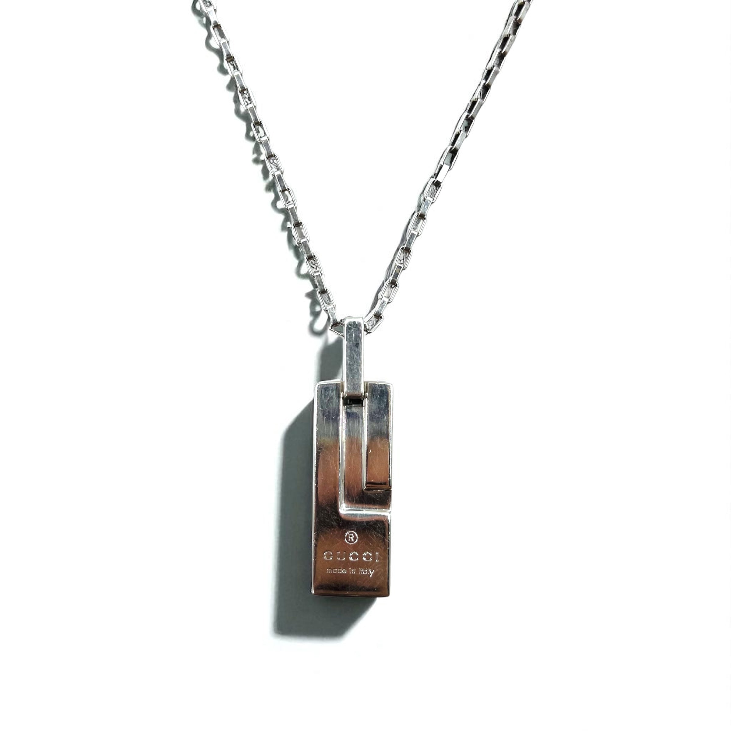 GUCCI トレードマーク Gモチーフ ロゴプレート チェーン ネックレス ペンダント SV925 イタリア製