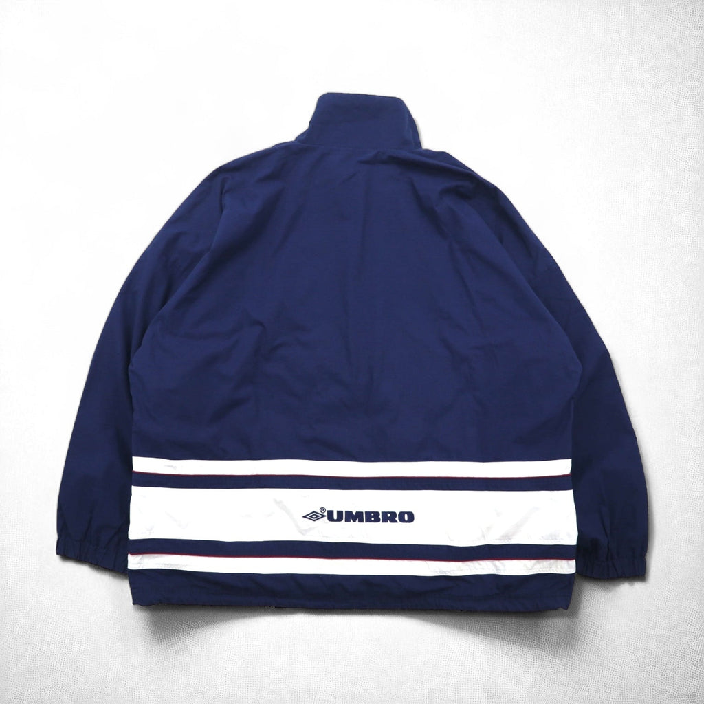UMBRO anni 2000 Giacca Anorak Mezza Zip XL Blu Marino Logo Monopuntino Tasca a Canguro